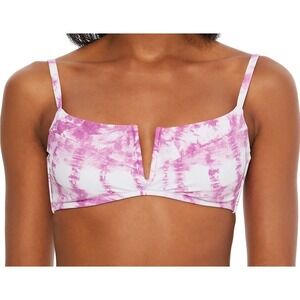 Bar III Women's L V-Wire‎ Plunge Back Tie Swim Top Purple White NWT 9399